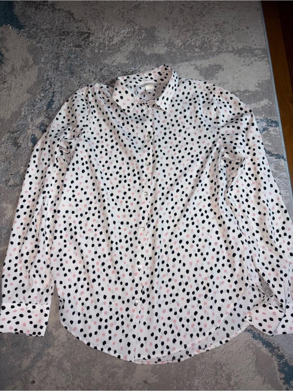 H&M White Blouse with Black and Pink Spot Print
